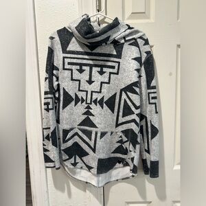 Burton Aztec Patterned Black and Gray Cowl neck Sweater